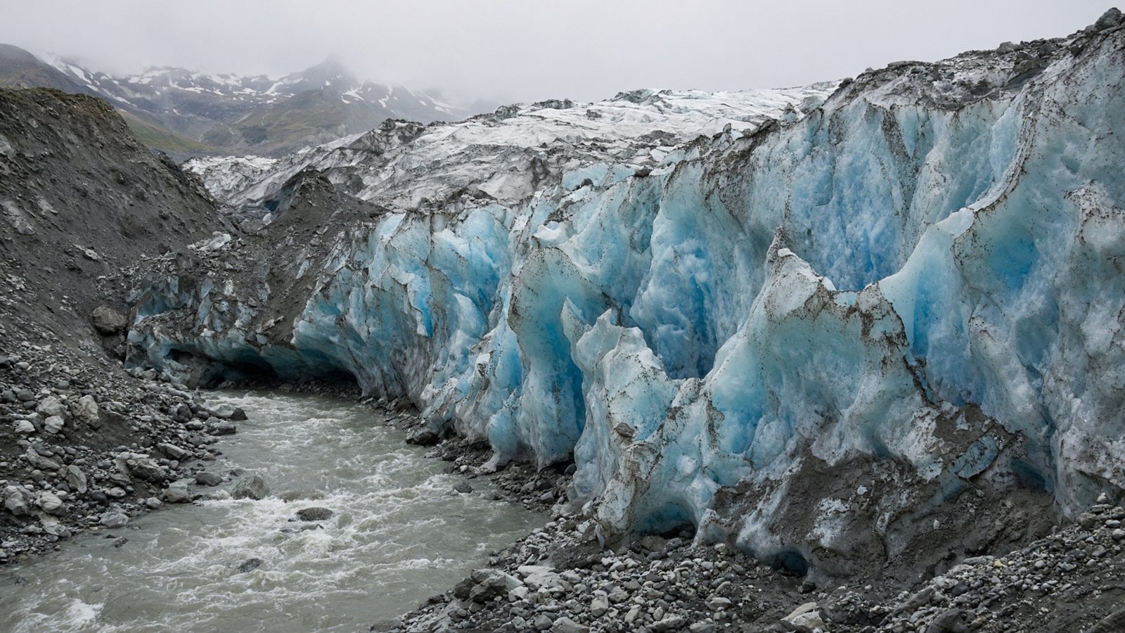Fronte di un ghiacciaio, con l’acqua di fusione