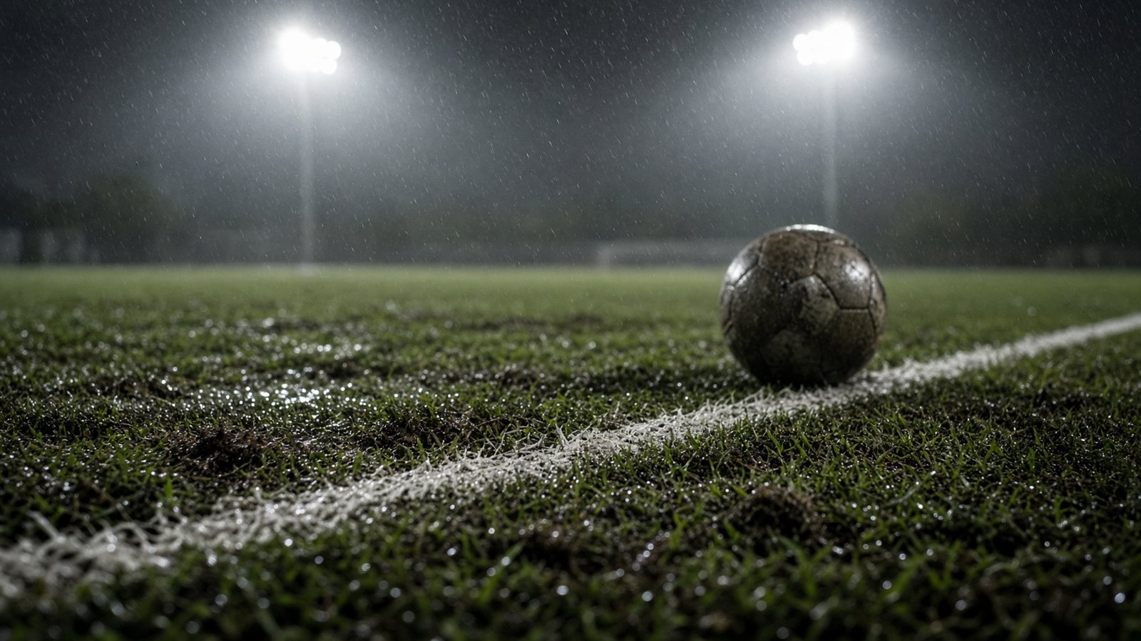 Pallone sul bagnato, di notte, sotto i riflettori