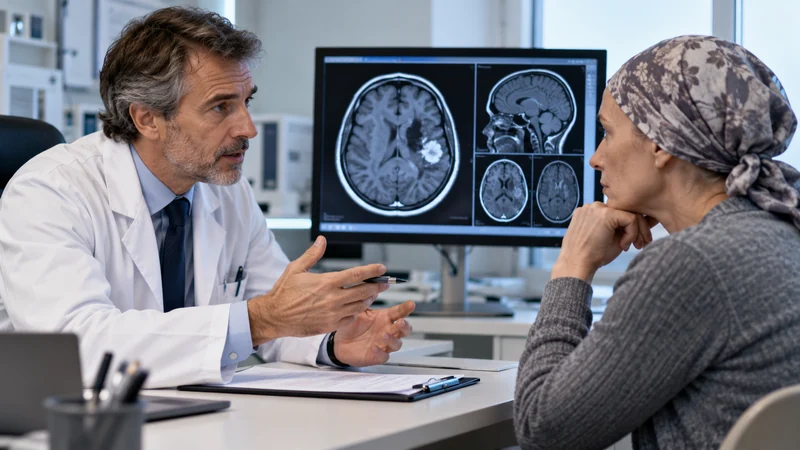 Visita neurologica con risonanze cerebrali, scena illustrativa IA