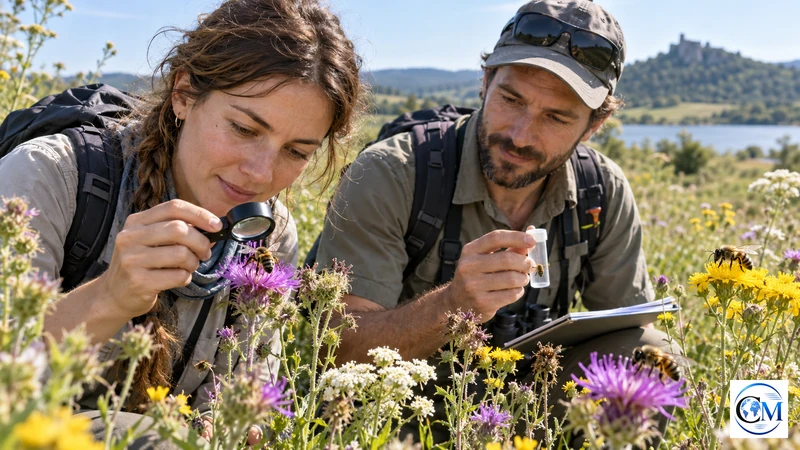 Ape selvatica su un fiore europeo osservata in macrofotografia editoriale