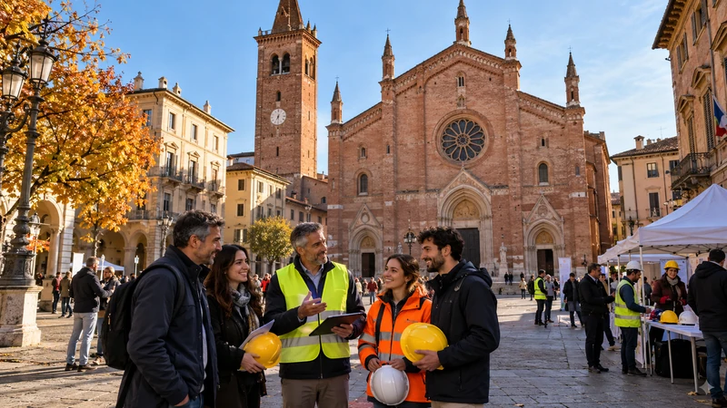 Illustrazione editoriale IA di piazza San Secondo ad Asti, dedicata alla settimana di prevenzione; non documenta la presentazione.