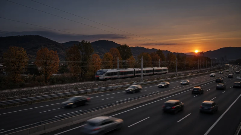 Illustrazione editoriale di rete ferroviaria e autostrade italiane; non raffigura una chiusura reale.