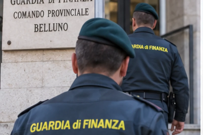 Foto d'archivio di due militari della Guardia di Finanza davanti alla sede del Comando provinciale di Belluno.