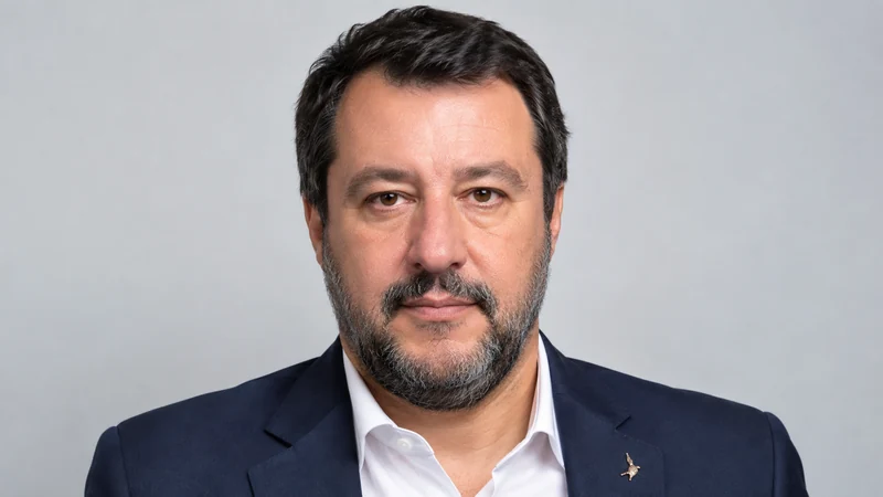 Ritratto editoriale neutrale di Matteo Salvini, somiglianza sintetica non documentaria.