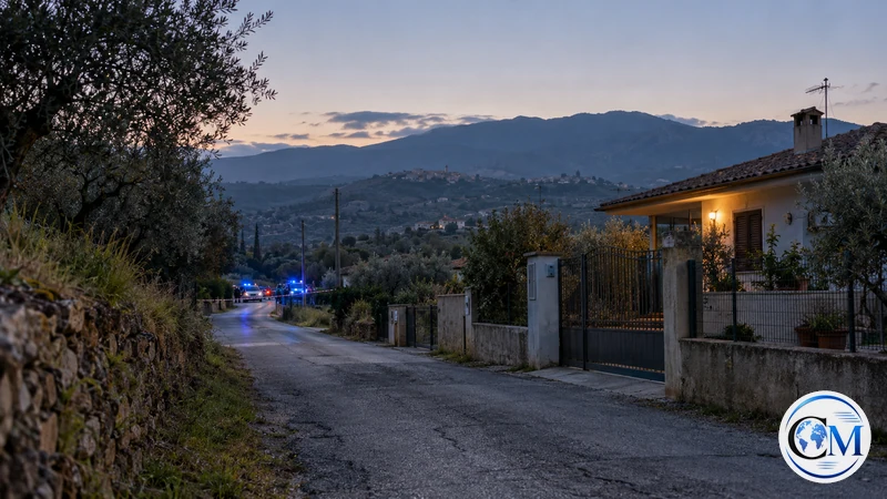 Illustrazione editoriale IA di una strada rurale presidiata dai carabinieri di notte, senza persone o scene di violenza; non è una fotografia dell’agguato.