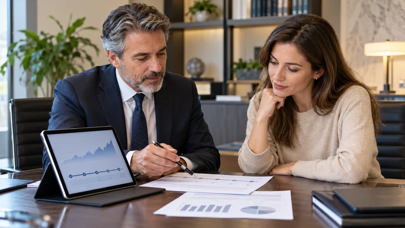 Risparmiatore italiano valuta certificati del Tesoro con un consulente; immagine editoriale generata con IA.