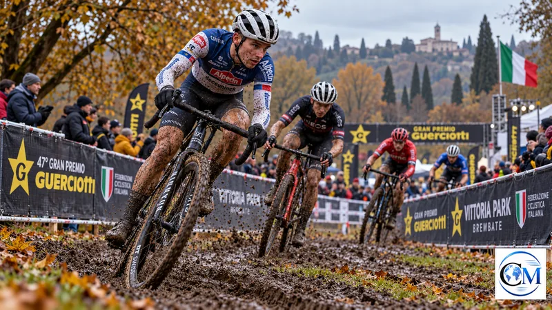 Ciclisti nel fango al Gran Premio Guerciotti, illustrazione editoriale IA