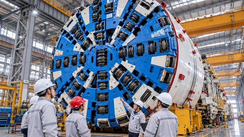 Illustrazione editoriale IA di una grande talpa meccanica in uno stabilimento cinese.