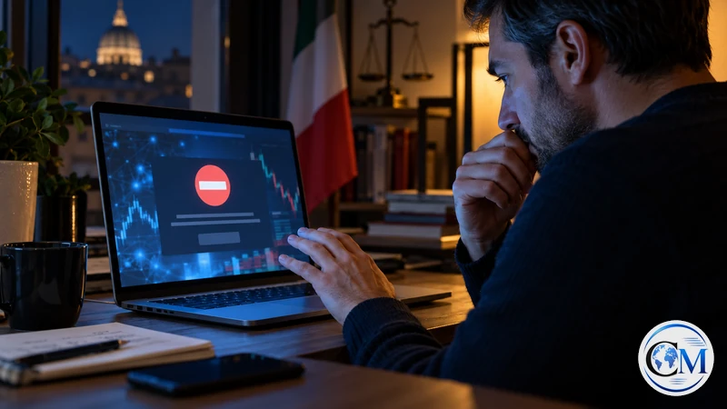 Illustrazione editoriale IA ultrarealistica di un controllo su piattaforme finanziarie online; scena non documentaria.
