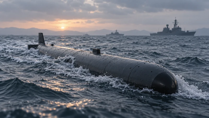 Illustrazione editoriale IA di un mezzo subacqueo in mare aperto; non documenta il test nordcoreano.