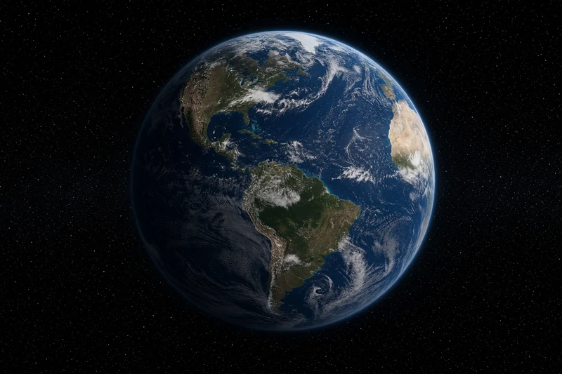 Illustrazione editoriale generata con IA: la Terra vista dallo spazio con la linea del terminatore sull’equatore; non è una fotografia documentaria.
