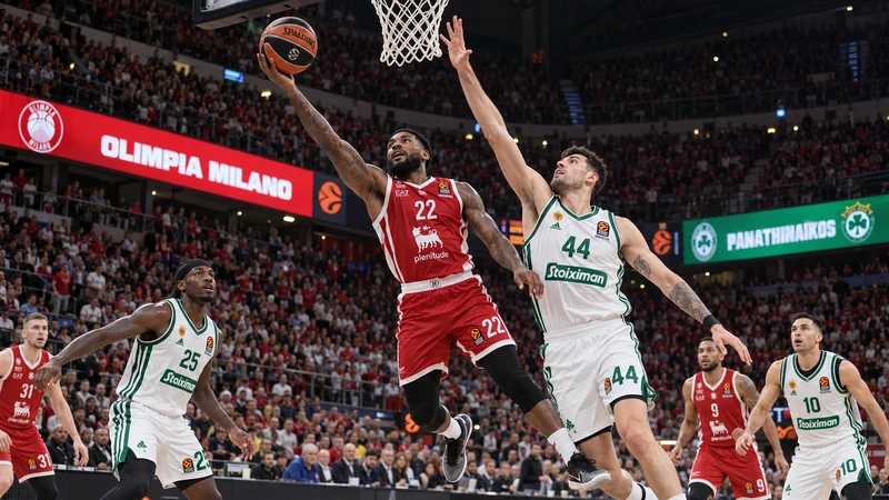 Olimpia Milano affronta il Panathinaikos in Eurolega, illustrazione editoriale generata con IA