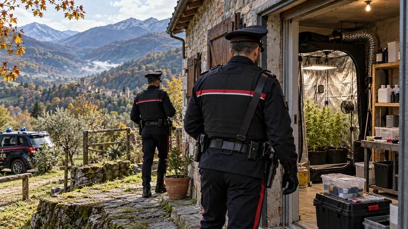 Carabinieri durante una perquisizione in una casa rurale della Garfagnana