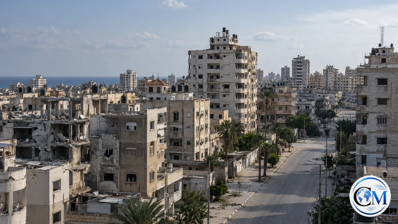 Veduta editoriale IA della città di Gaza danneggiata; non documenta gli episodi descritti.