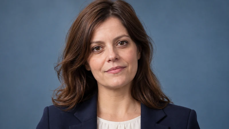 Ritratto editoriale neutrale e isolato IA di Ilaria Salis; somiglianza sintetica, non fotografia dell'udienza.