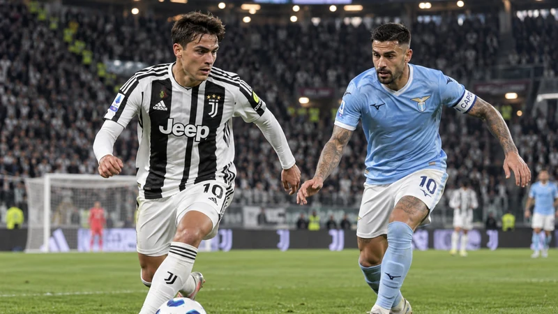 Illustrazione editoriale IA di giocatori della Juventus e della Lazio in un impianto sportivo.
