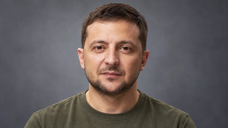 Ritratto editoriale neutrale e isolato con somiglianza sintetica IA di Volodymyr Zelensky; non rappresenta l'attacco né persone ferite.