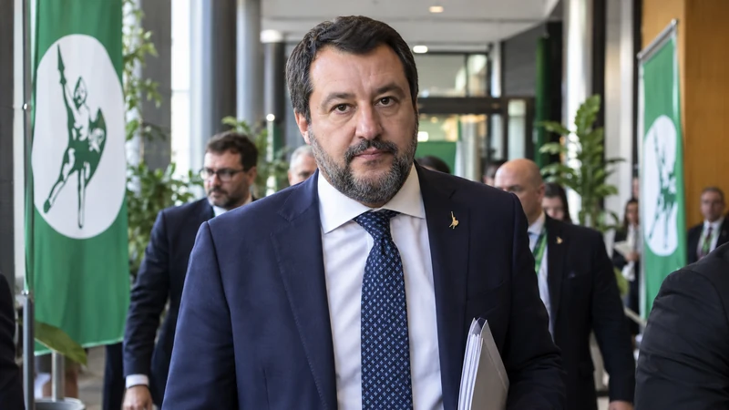 Somiglianza sintetica editoriale IA di Matteo Salvini in un contesto politico generico; non è una foto del consiglio federale.