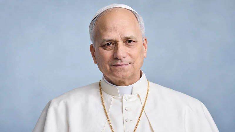 Ritratto editoriale neutrale e isolato di Papa Leone XIV; somiglianza sintetica non documentaria, senza ricostruzione del ricovero. Generato con IA.