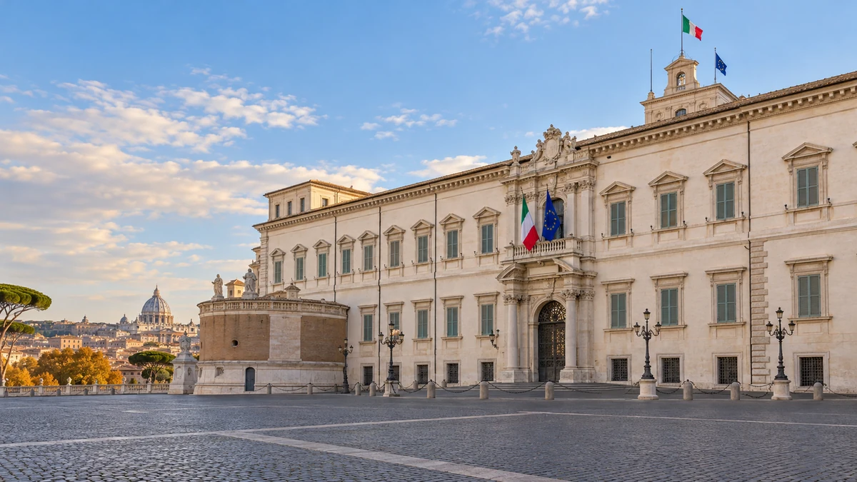 Illustrazione editoriale IA del Palazzo del Quirinale, senza persone o ricostruzioni.