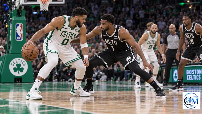 Azione tra Boston Celtics e Brooklyn Nets, illustrazione editoriale IA