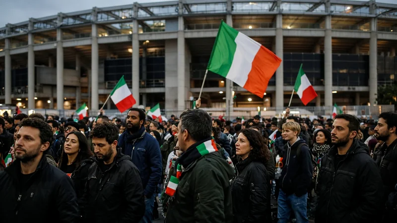 Persone davanti allo Stadio Olimpico a Roma.