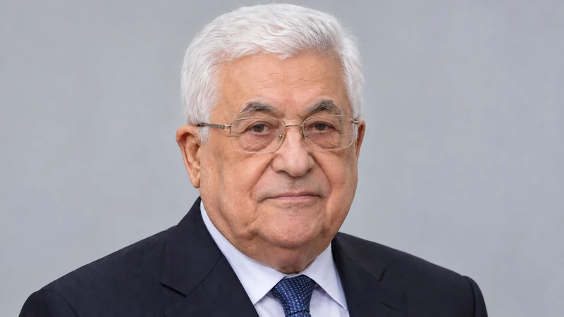 Ritratto editoriale neutrale di Mahmoud Abbas generato con IA; somiglianza sintetica isolata, non fotografia documentaria.