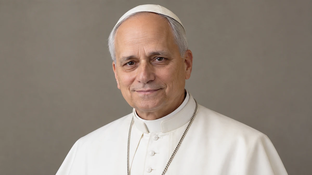 Ritratto editoriale neutrale e isolato di Papa Leone XIV; somiglianza sintetica IA.