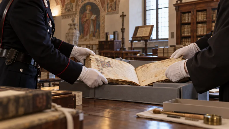 Consegna protetta di un manoscritto del Cinquecento in un archivio di Perugia