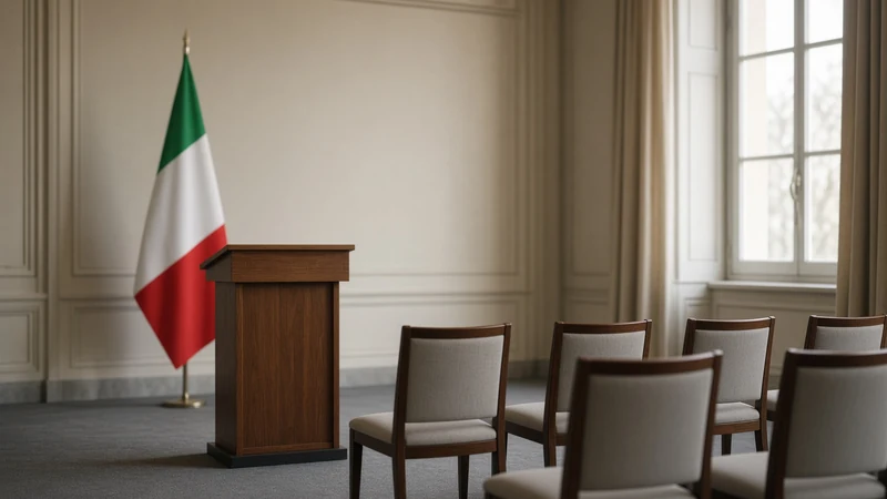 Sala stampa vuota di un ministero italiano, senza persone; illustrazione editoriale, non la conferenza di Salvini.