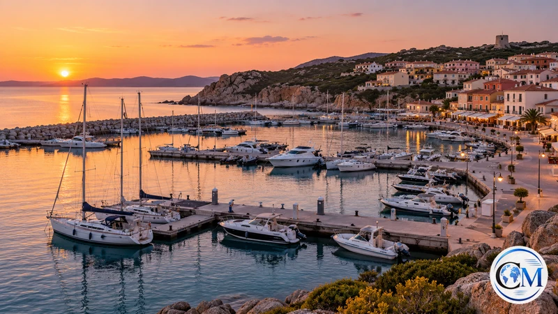 Illustrazione editoriale IA ultrarealistica del porto turistico sardo; non documenta le acque campionate né i risultati delle analisi.