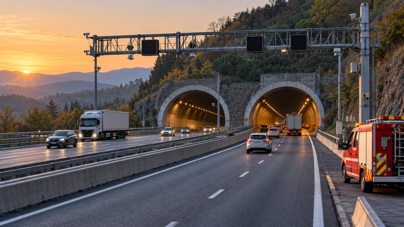 Autostrada A1 verso i tunnel appenninici con un mezzo di sicurezza antincendio in area protetta