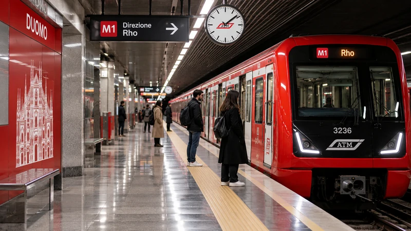 Illustrazione editoriale IA ultrarealistica di una stazione della metropolitana di Milano durante lo sciopero; scena non documentaria.