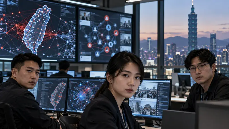 Analisti taiwanesi monitorano reti sociali e attività digitali da una sala operativa a Taipei