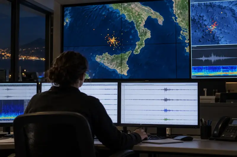Una sismologa controlla le tracce di piccoli eventi nel Tirreno meridionale