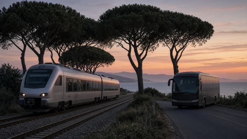 Illustrazione editoriale di binari e treni regionali; non rappresenta una cancellazione reale.
