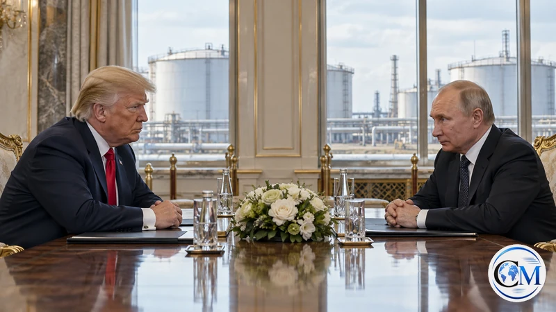 Scena concettuale IA ultrarealistica con Donald Trump e Vladimir Putin in un incontro sull'energia; non raffigura un incontro realmente avvenuto.