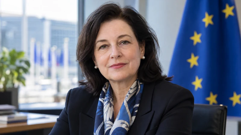 Ritratto editoriale sintetico generato con IA di Ilze Brands Kehris in un ambiente istituzionale europeo; non documenta la nomina.