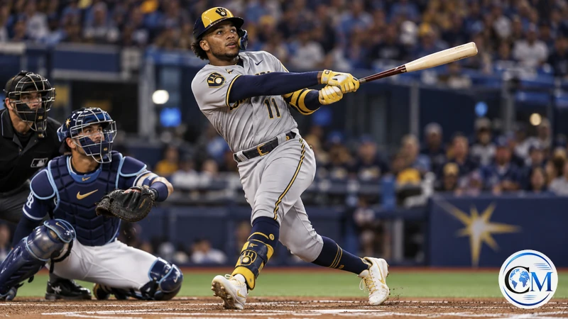 Illustrazione editoriale IA ultrarealistica di Jackson Chourio con la divisa dei Milwaukee Brewers; non documenta gara 3.