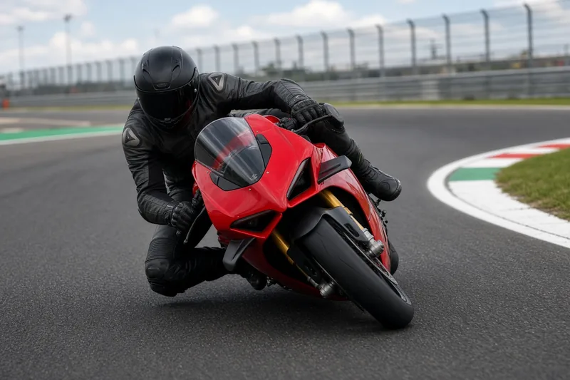 Un pilota con il casco integrale su una Ducati al circuito di Cremona.